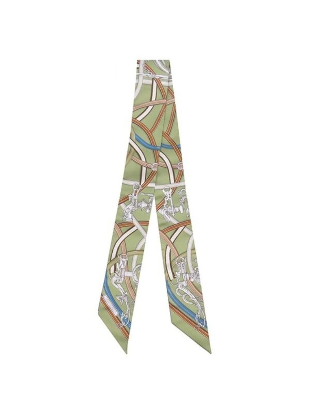 Hermes Scarf Twilly Silk Vert Amande Blue Jean Canel Harnais Legendaire